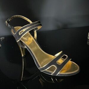 ENZO ANGIOLINI gold and black heel sandals